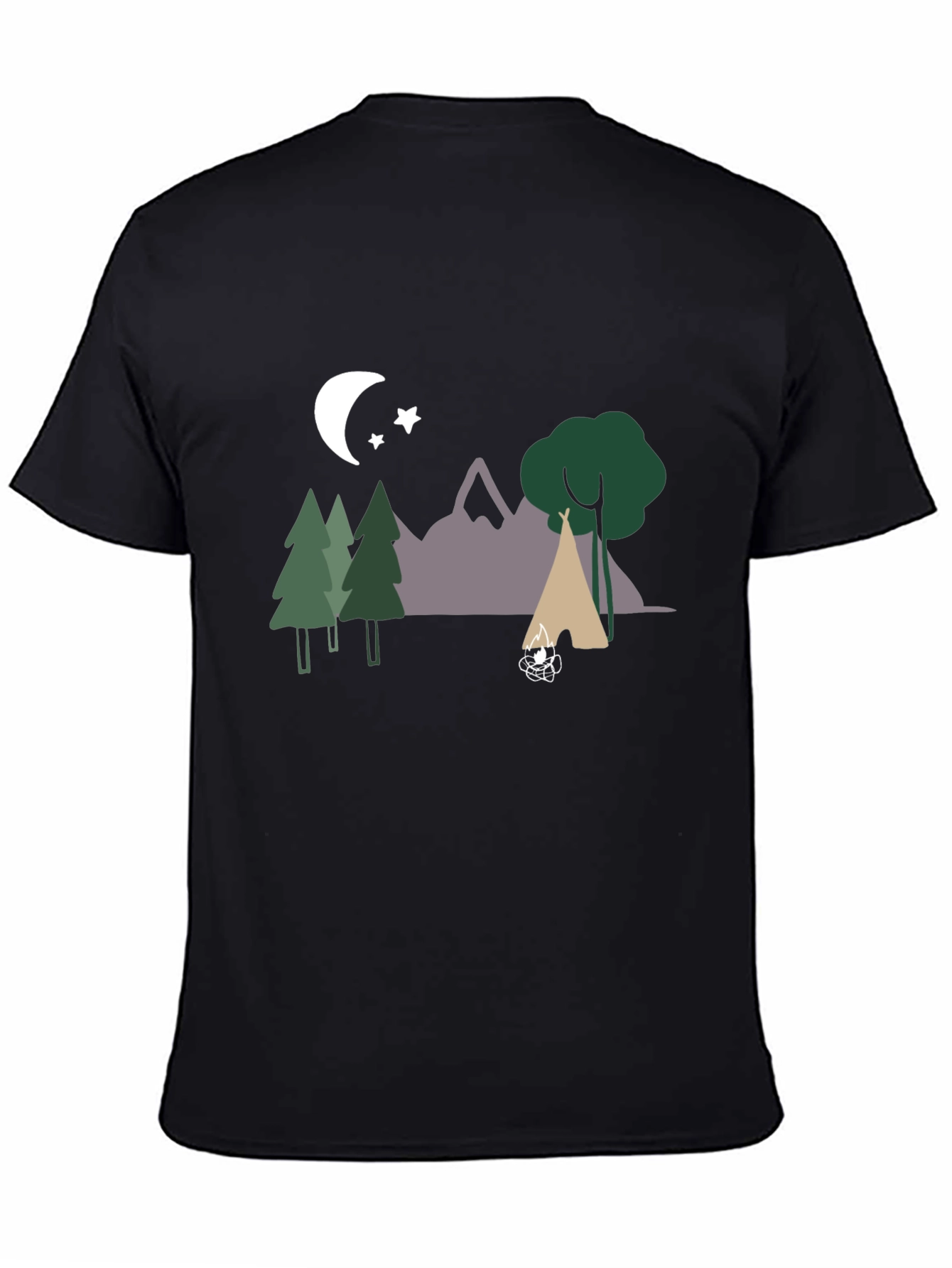 Camping Scene Graphic Tee - Black Cotton Blend