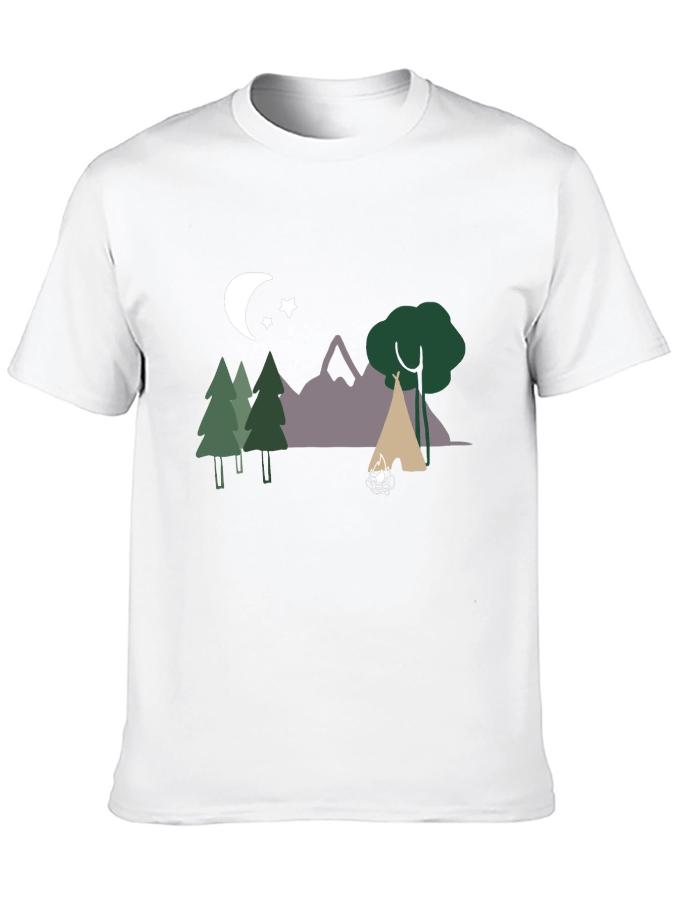 Camping Scene Graphic Tee - Black Cotton Blend