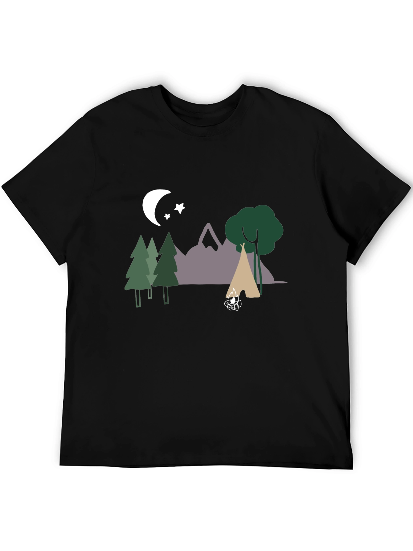 Camping Scene Graphic Tee - Black Cotton Blend