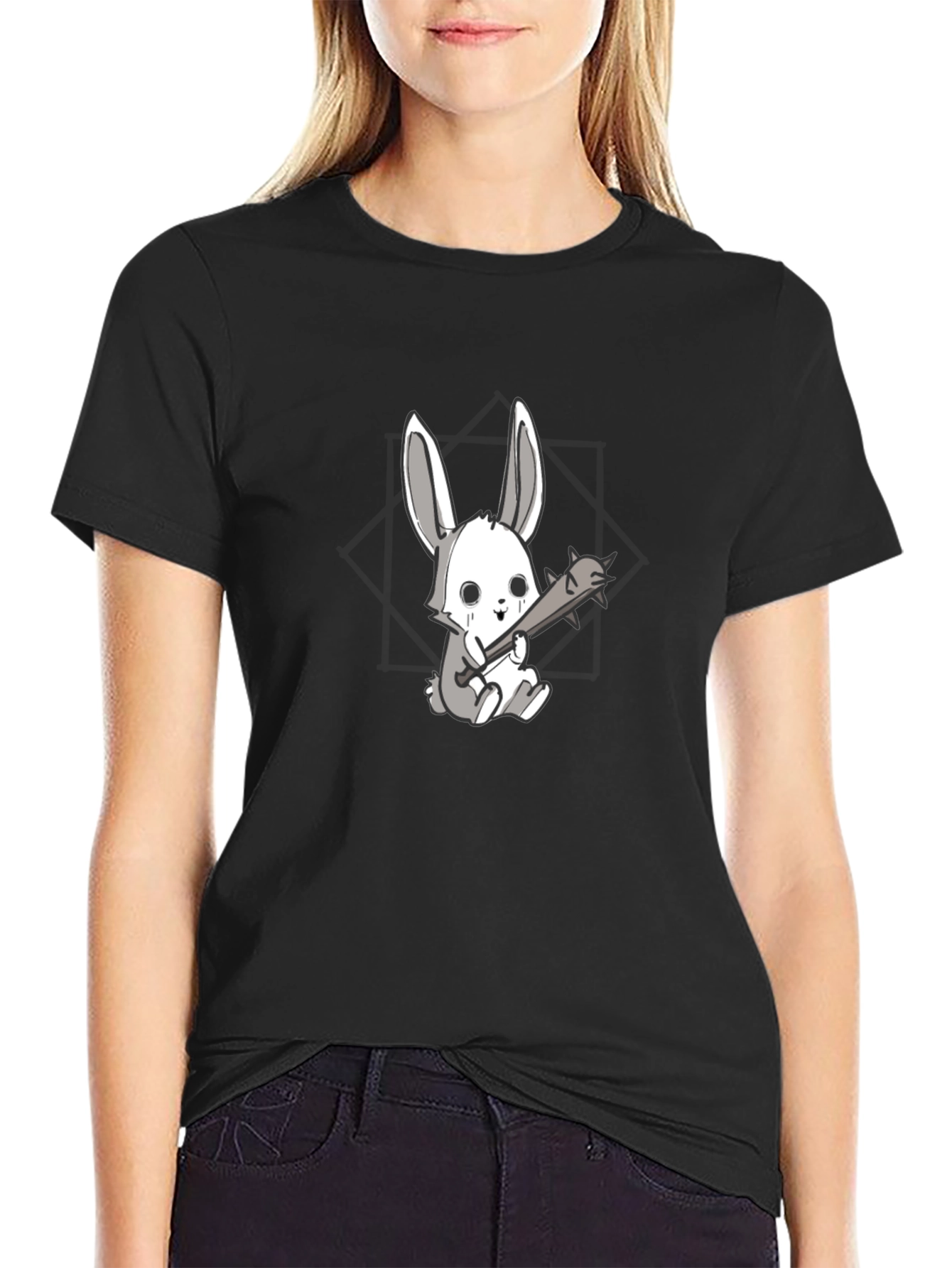 Mens Black T-Shirt with Bunny Design