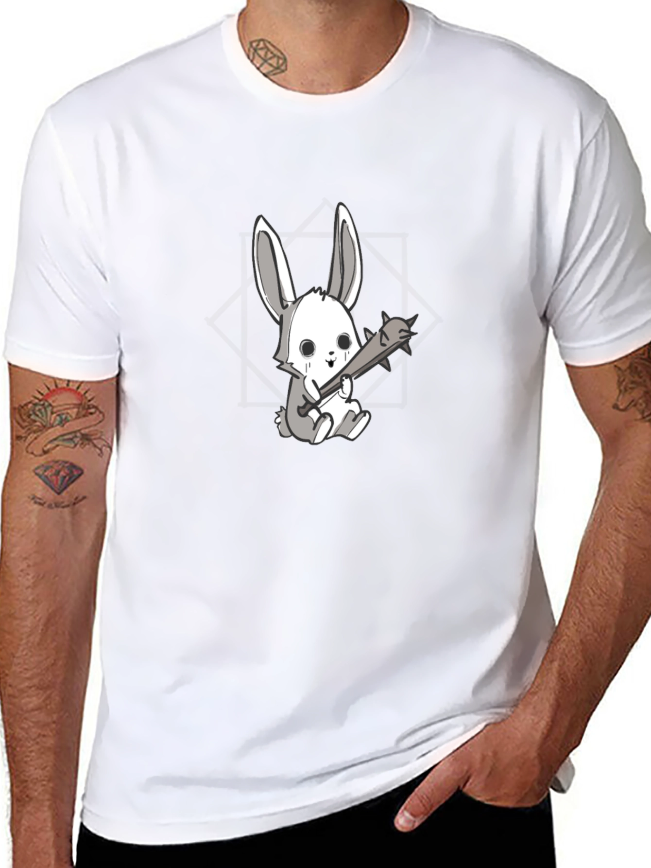 Mens Black T-Shirt with Bunny Design