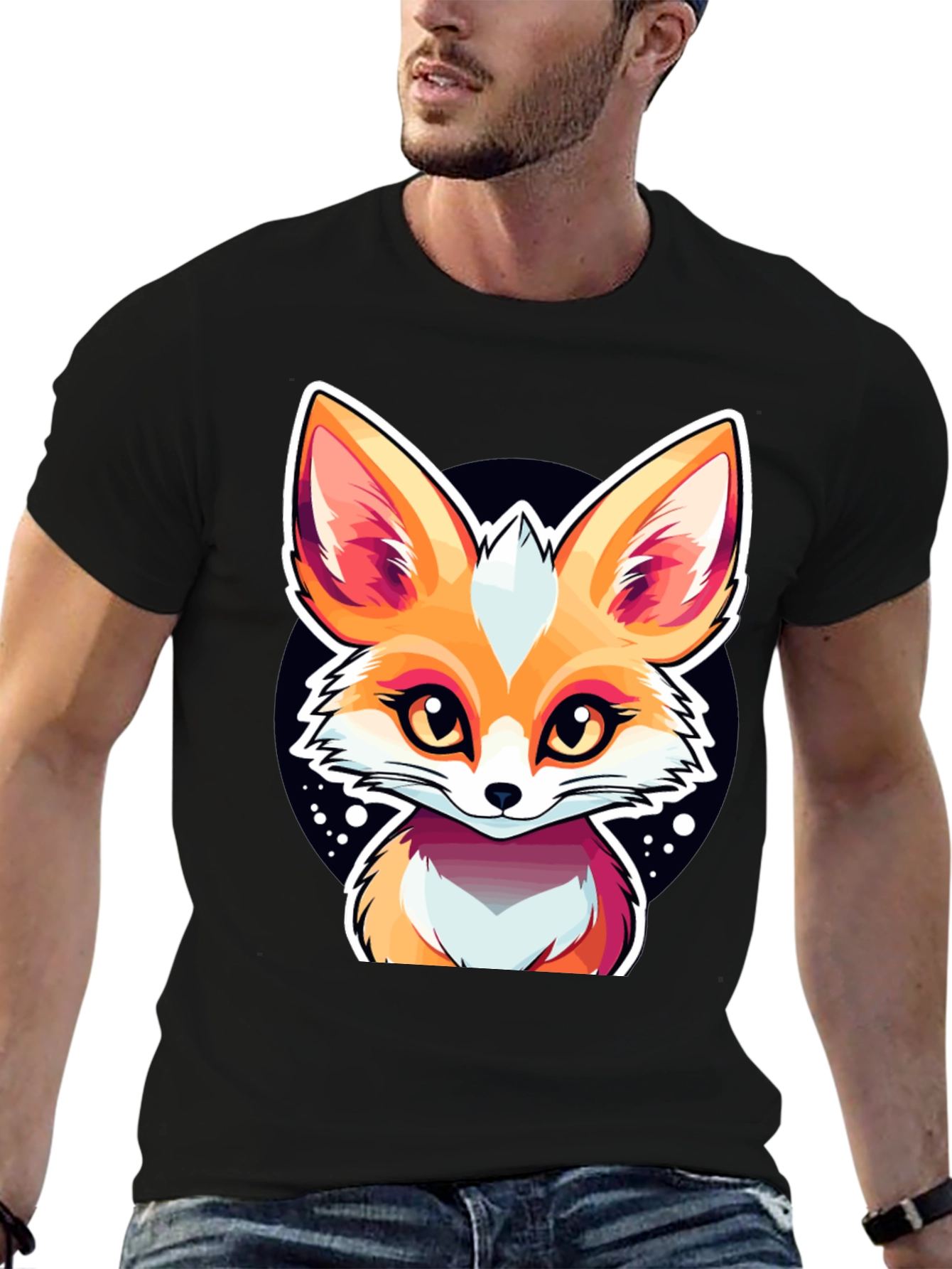 Cute Fox Graphic Tee - Black Cotton Shirt