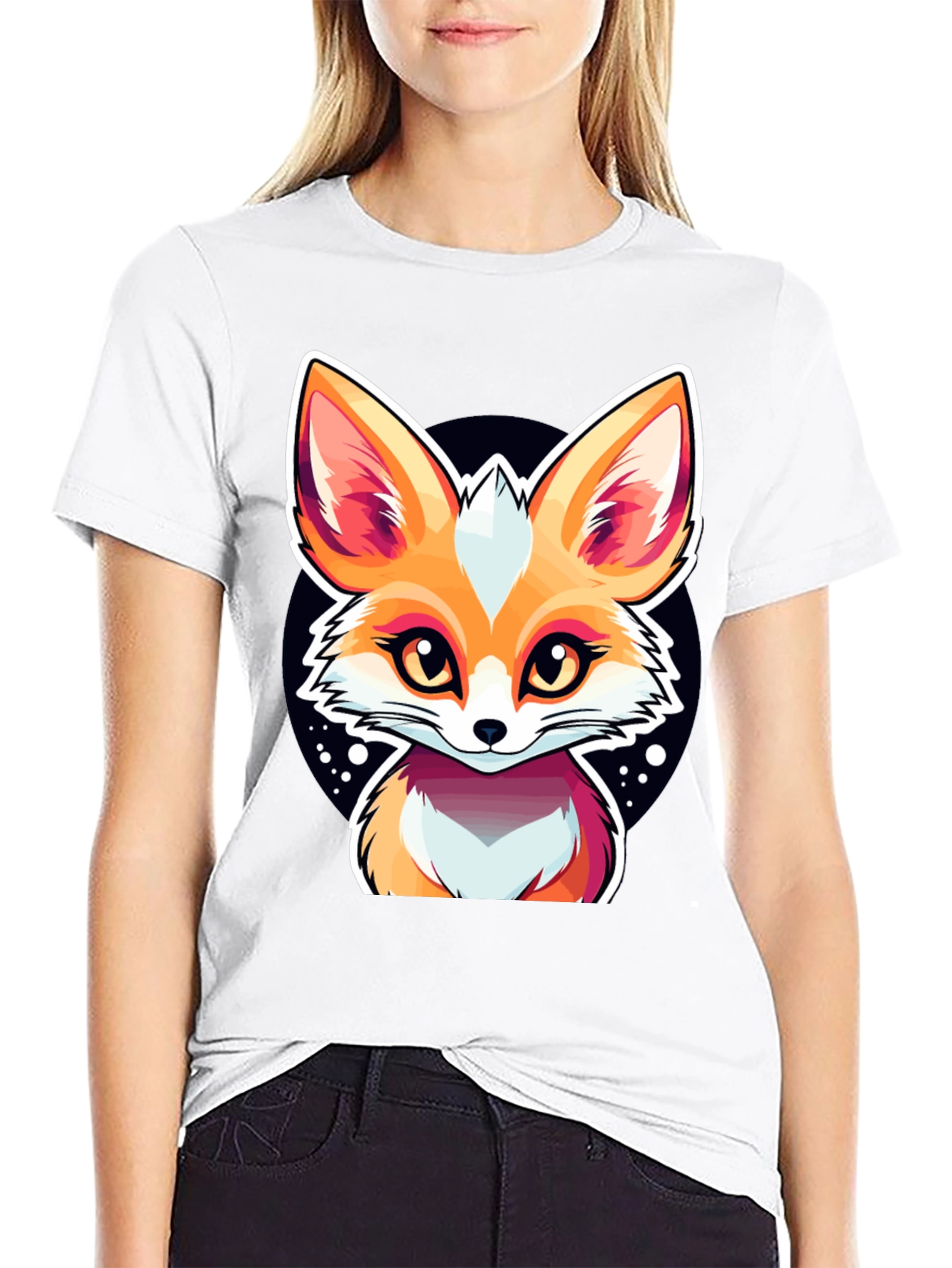 Cute Fox Graphic Tee - Black Cotton Shirt