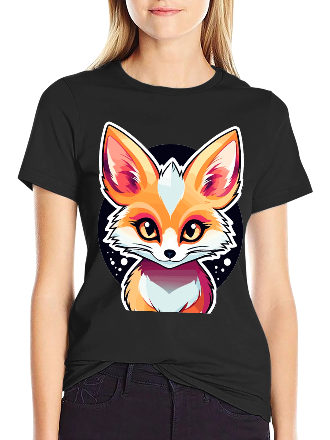 Cute Fox Graphic Tee - Black Cotton Shirt