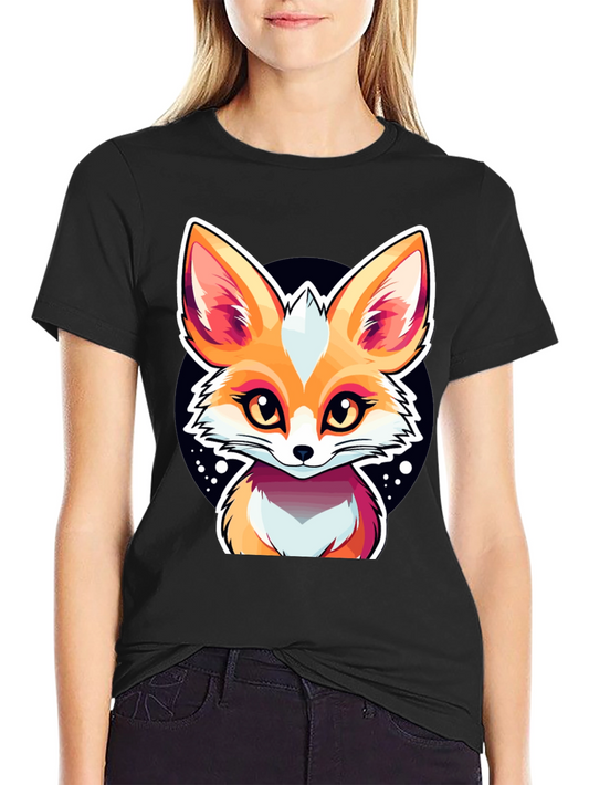 Cute Fox Graphic Tee - Black Cotton Shirt