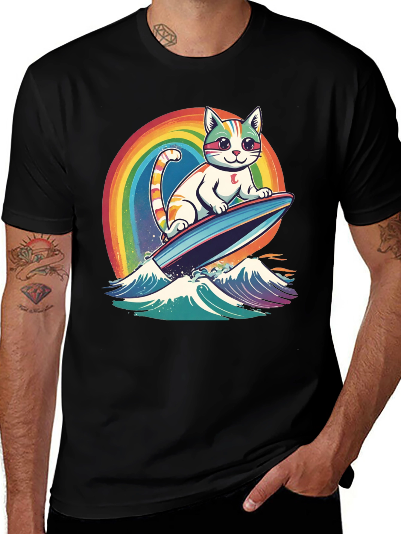 Surfing Cat Rainbow T-Shirt
