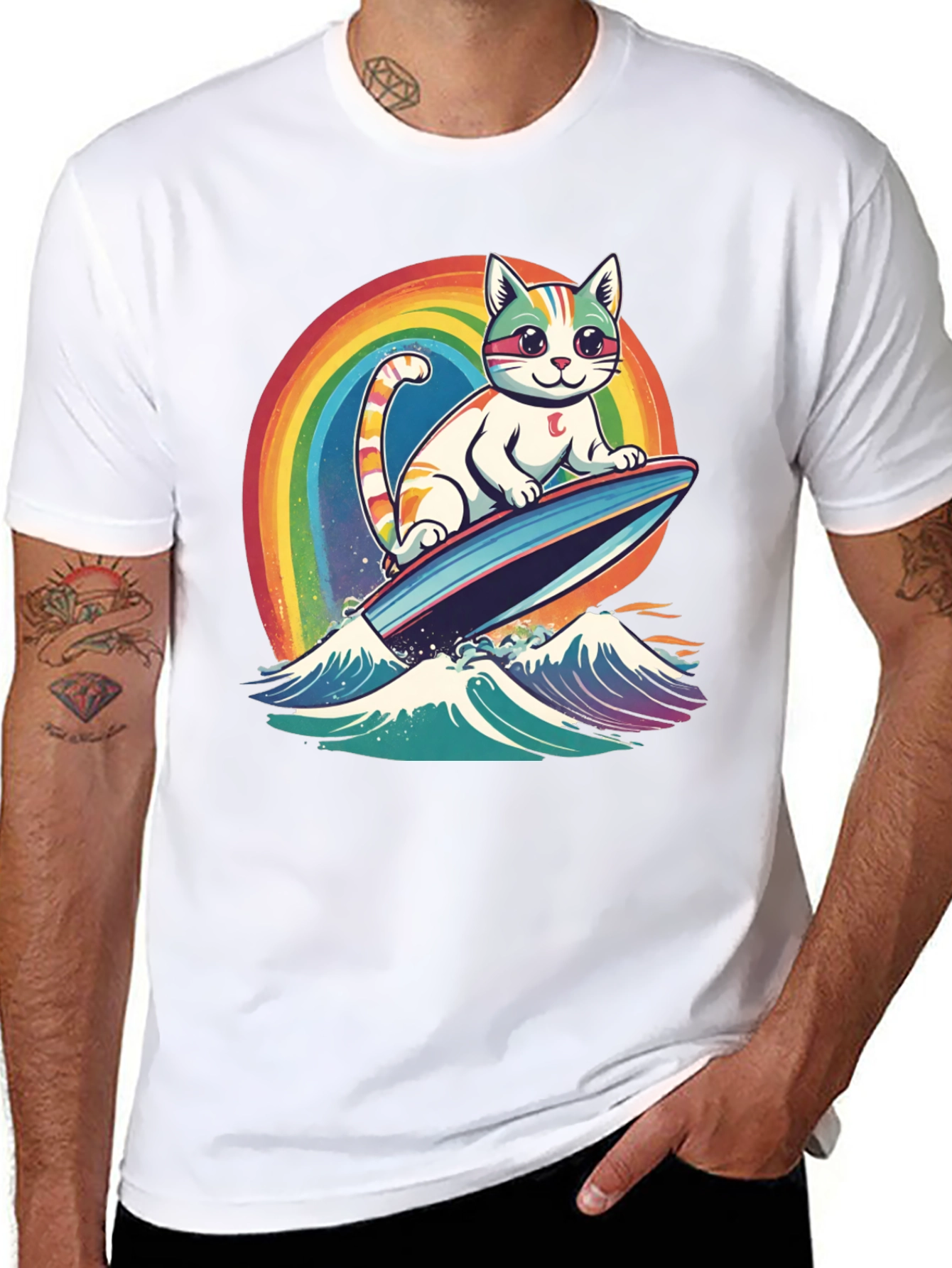 Surfing Cat Rainbow T-Shirt
