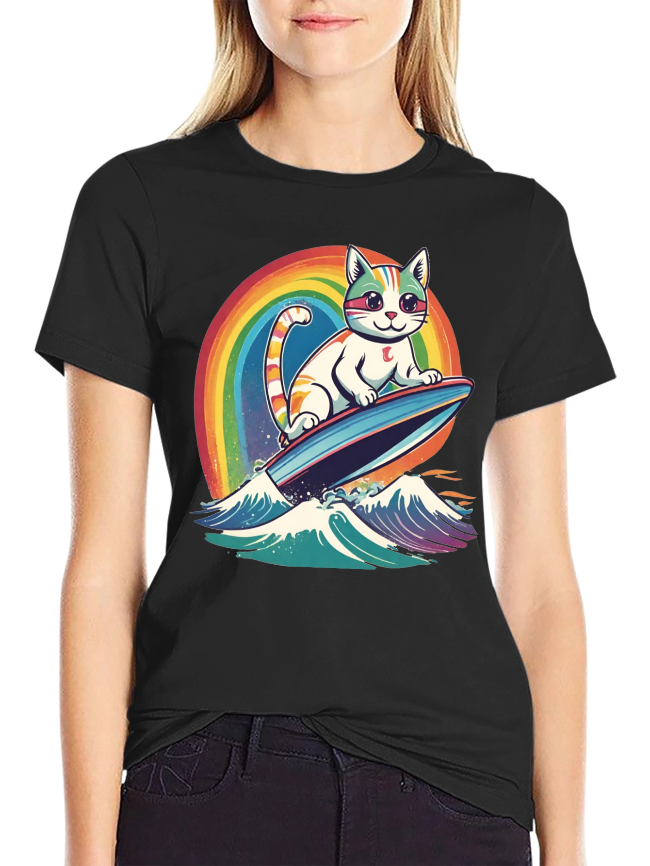 Surfing Cat Rainbow T-Shirt