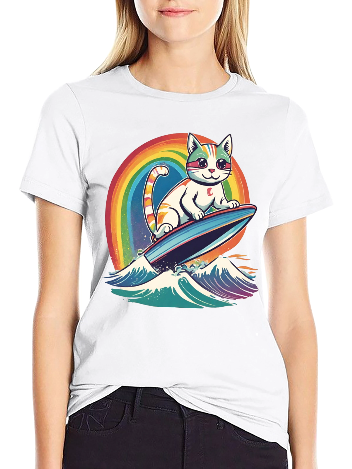 Surfing Cat Rainbow T-Shirt