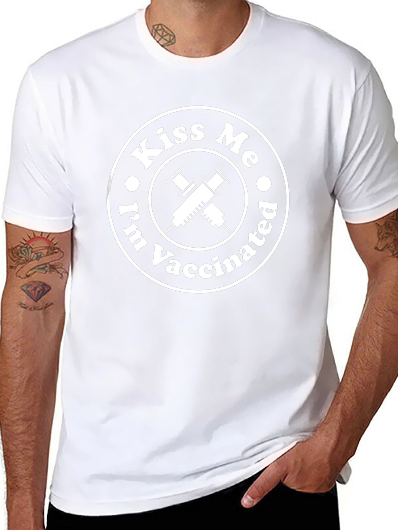 Kiss Me Im Vaccinated T-Shirt - Black Crew Neck