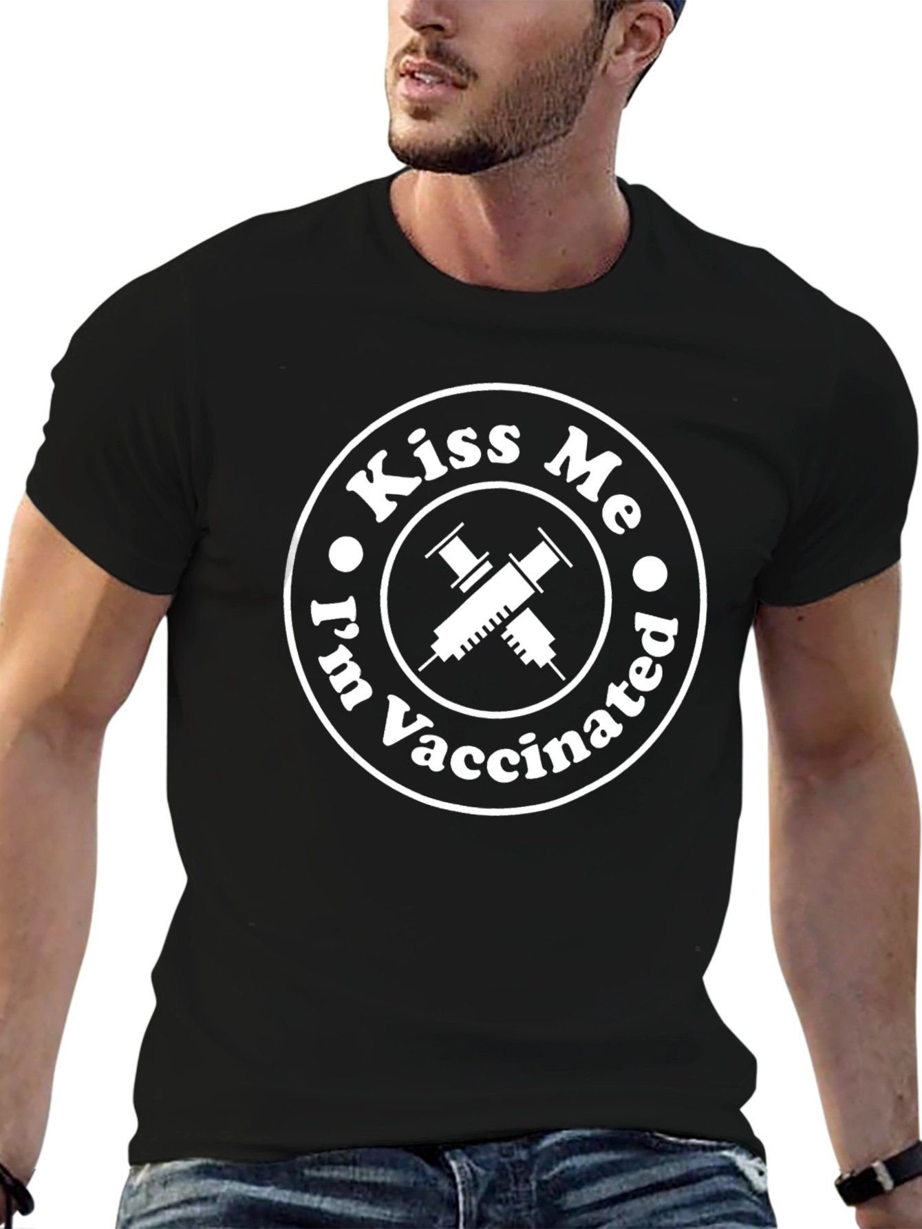 Kiss Me Im Vaccinated T-Shirt - Black Crew Neck