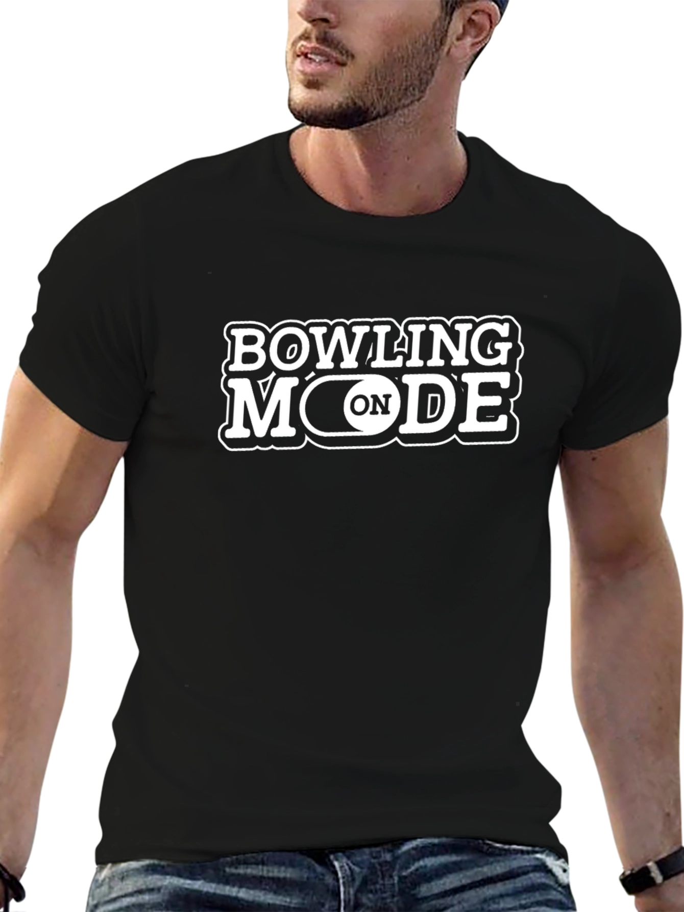Bowling Mode On Graphic Tee - Black Cotton Blend