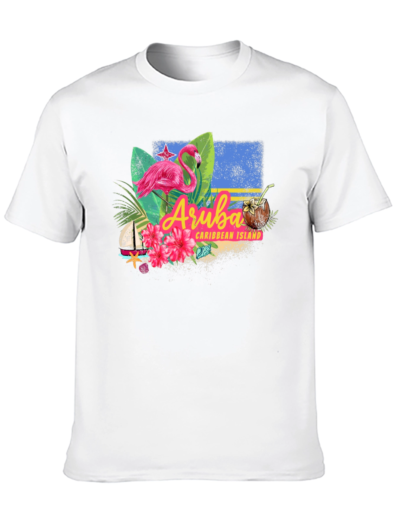 Aruba Caribbean Island Flamingo Black T-Shirt