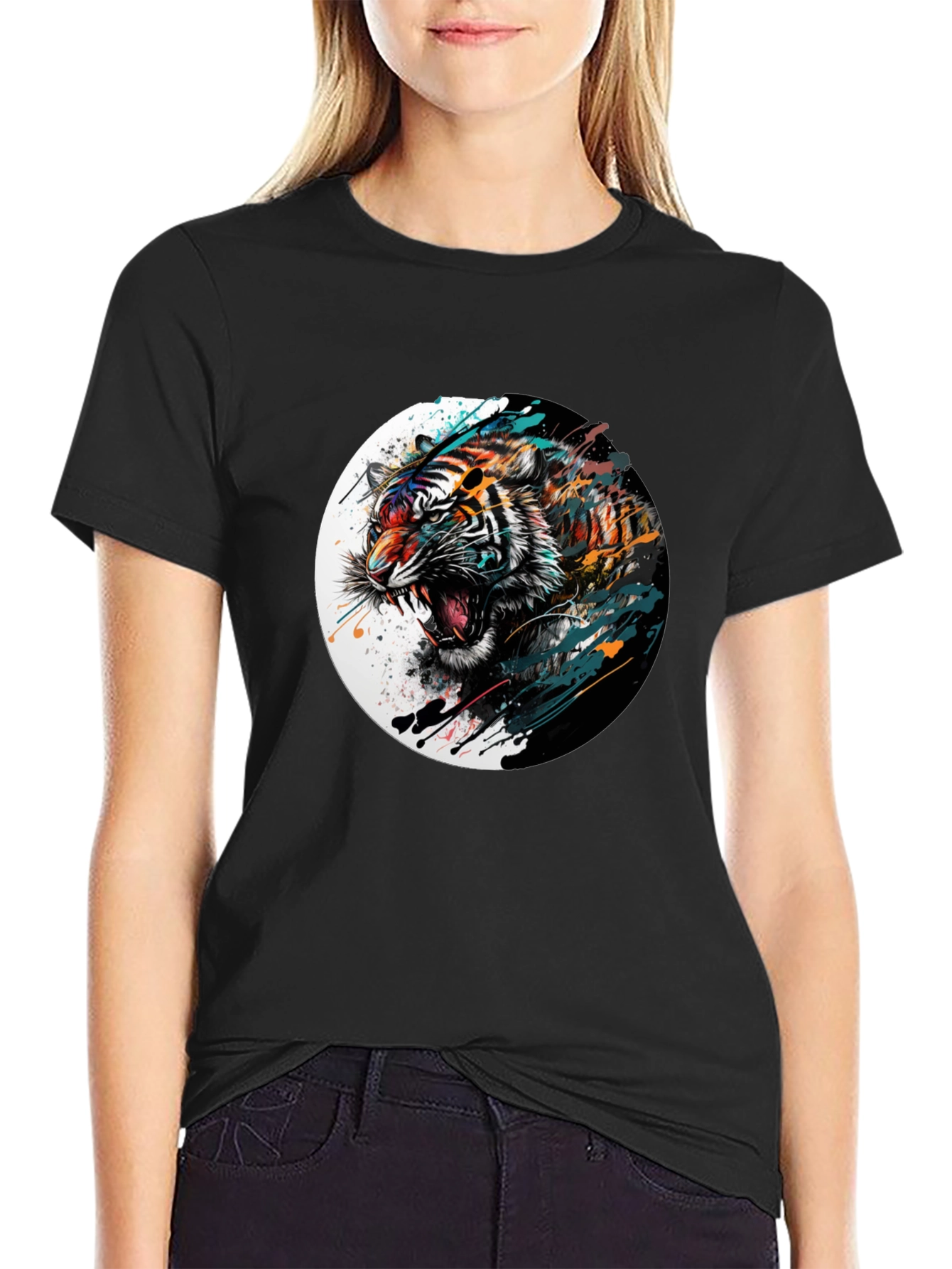 Mens Black Tiger Graphic Tee