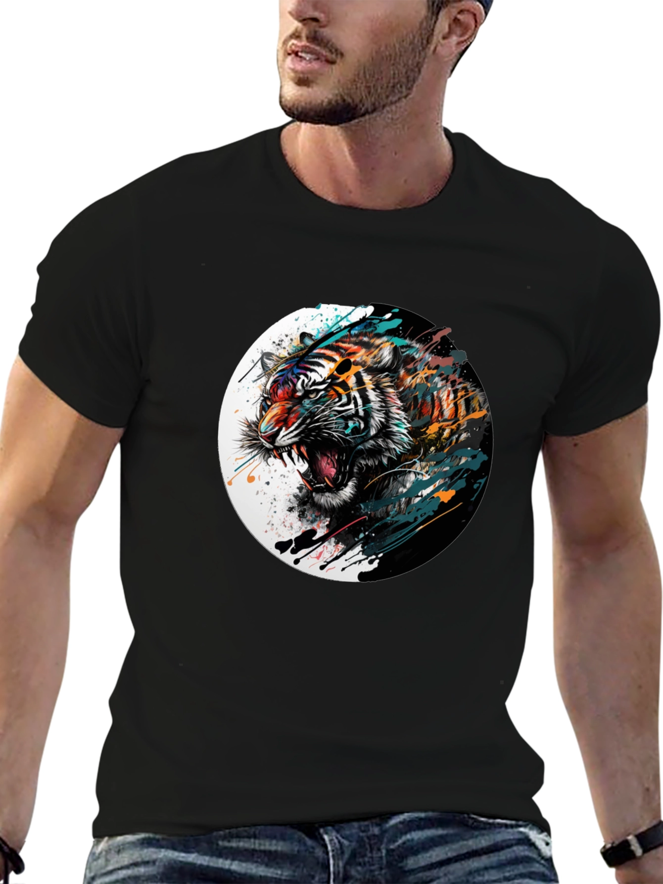 Mens Black Tiger Graphic Tee