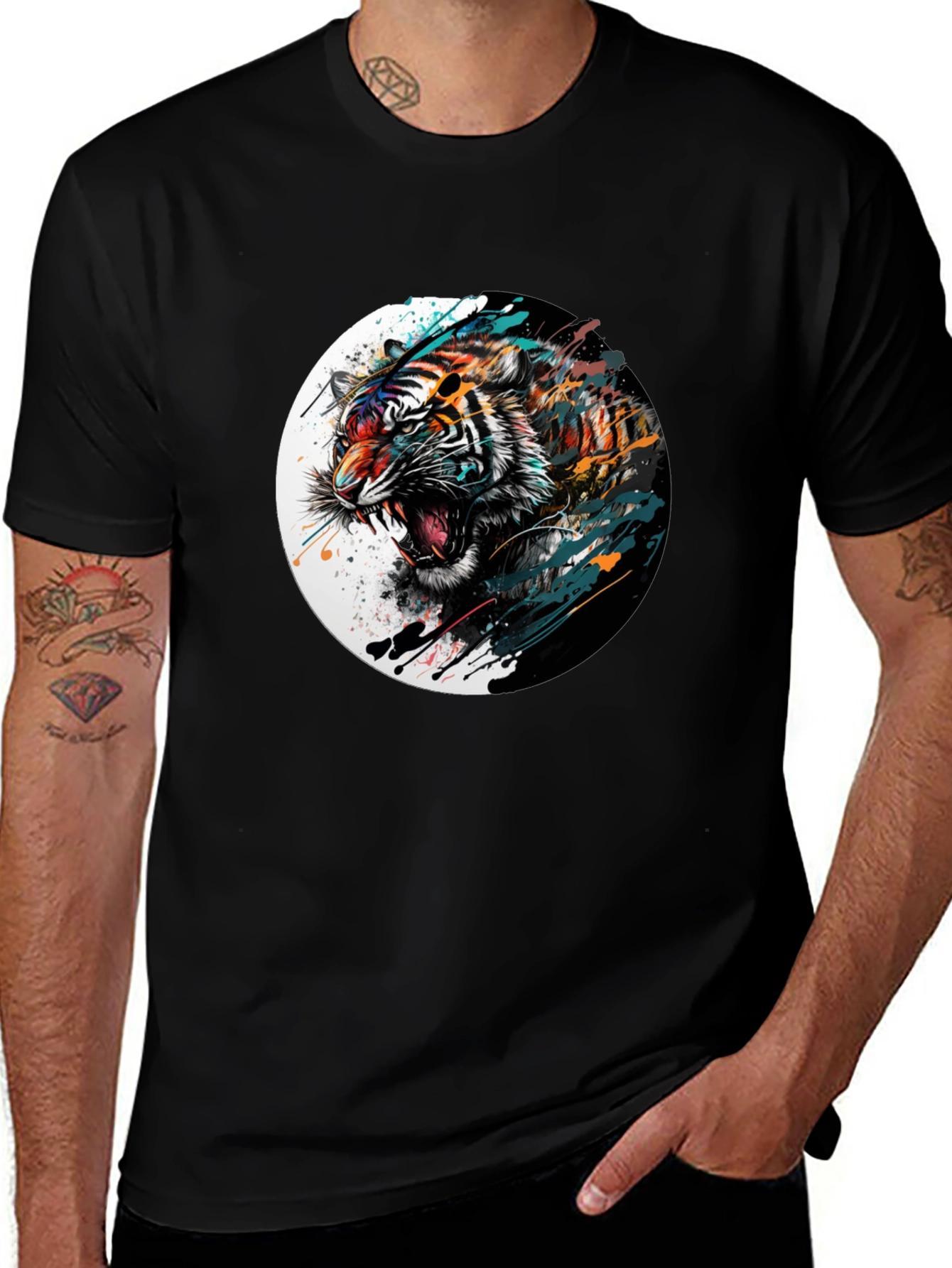 Mens Black Tiger Graphic Tee