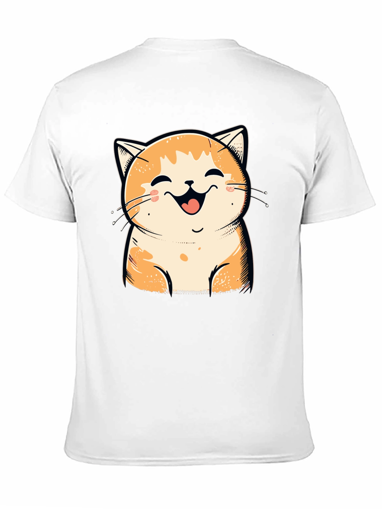 Smiling Cat Graphic Tee - Black Cotton T-Shirt
