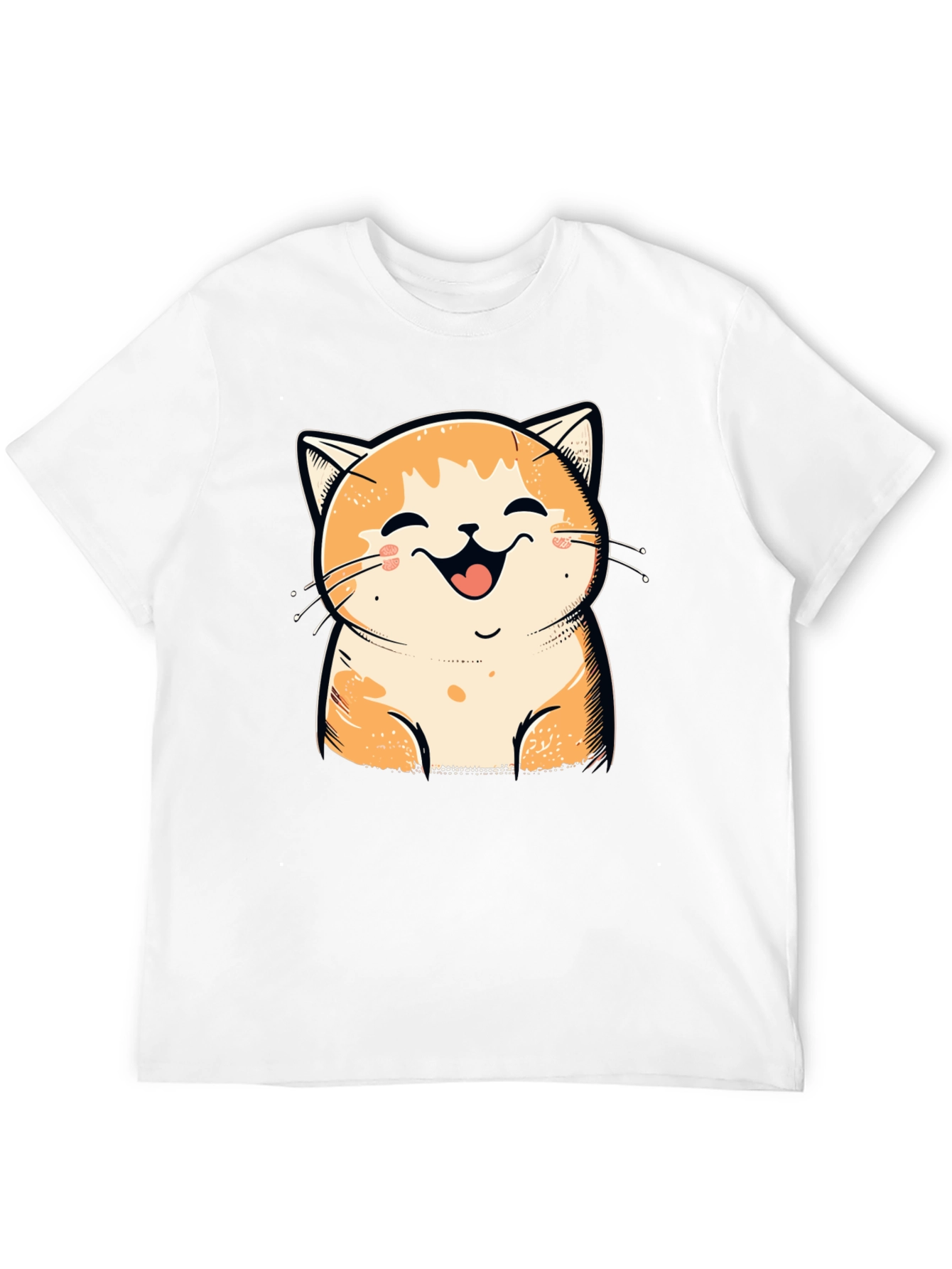 Smiling Cat Graphic Tee - Black Cotton T-Shirt