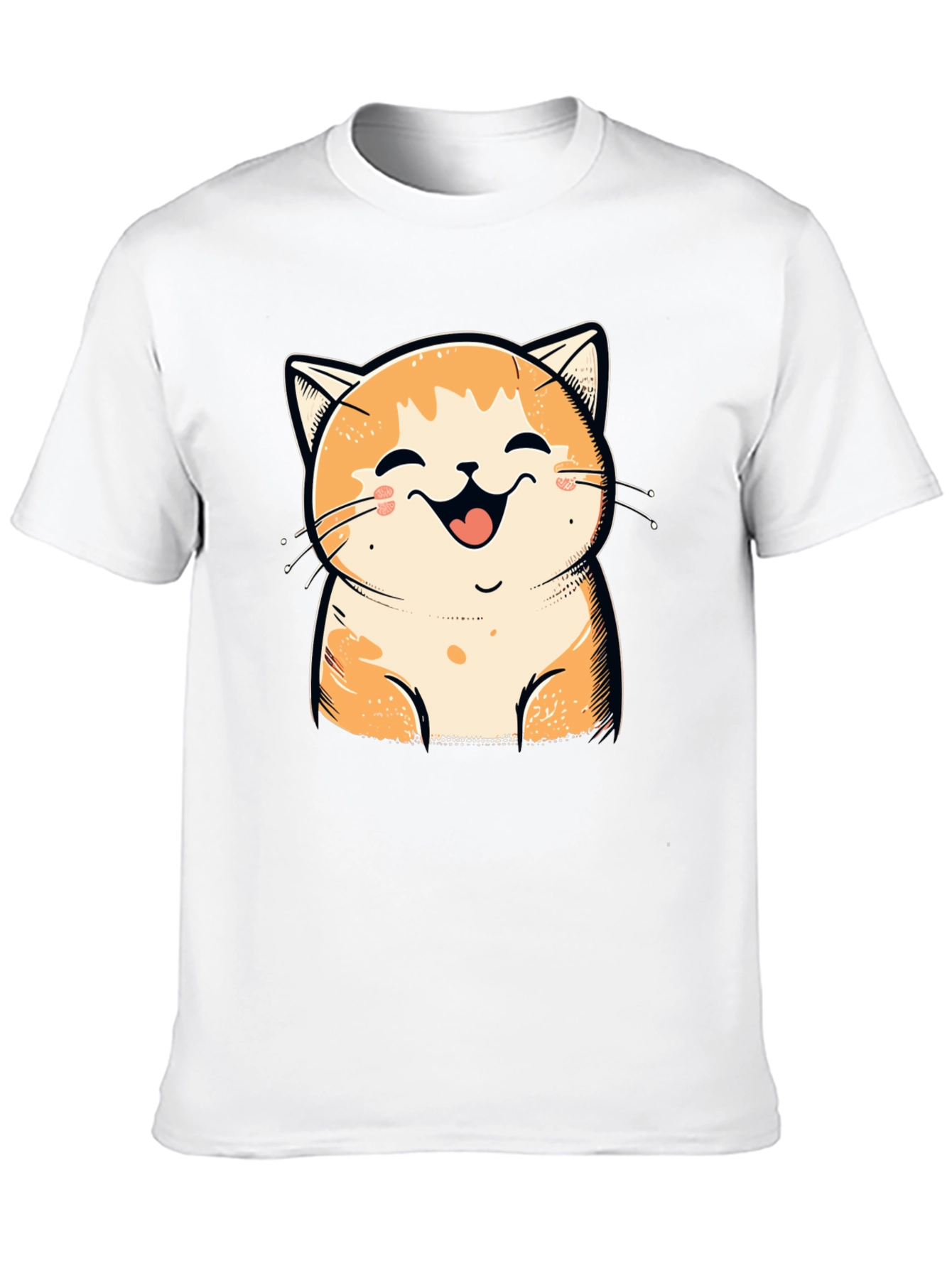 Smiling Cat Graphic Tee - Black Cotton T-Shirt