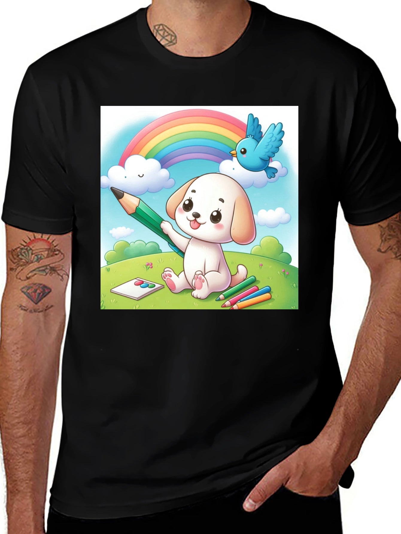 Cute Cartoon Puppy Rainbow T-Shirt