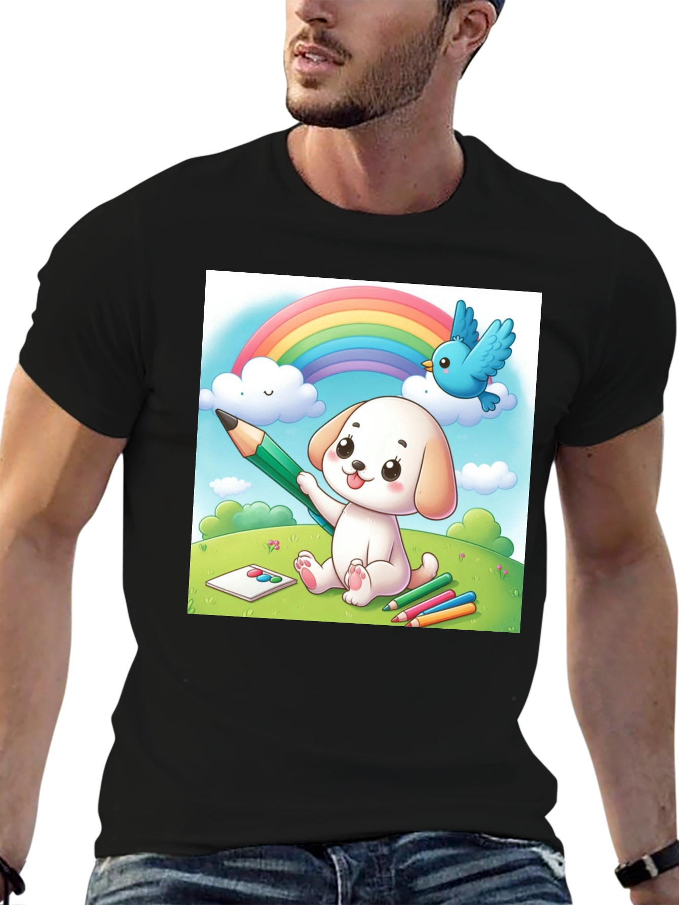 Cute Cartoon Puppy Rainbow T-Shirt