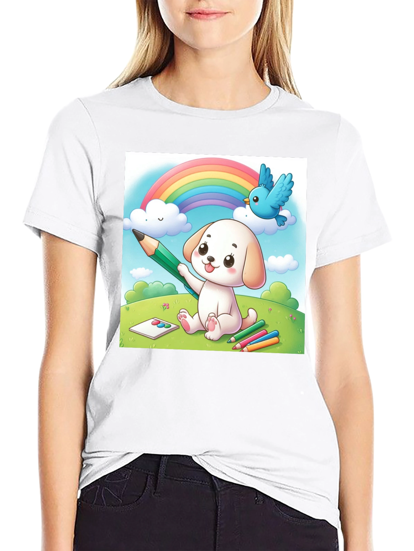 Cute Cartoon Puppy Rainbow T-Shirt