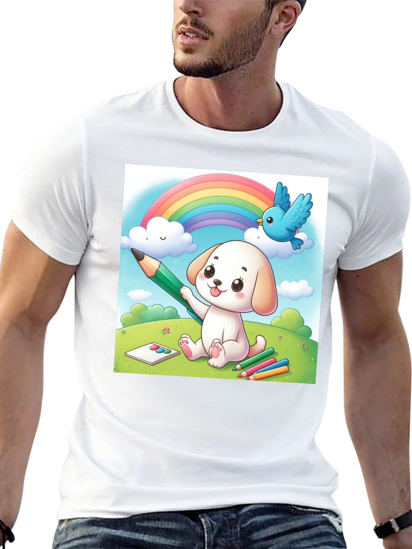 Cute Cartoon Puppy Rainbow T-Shirt
