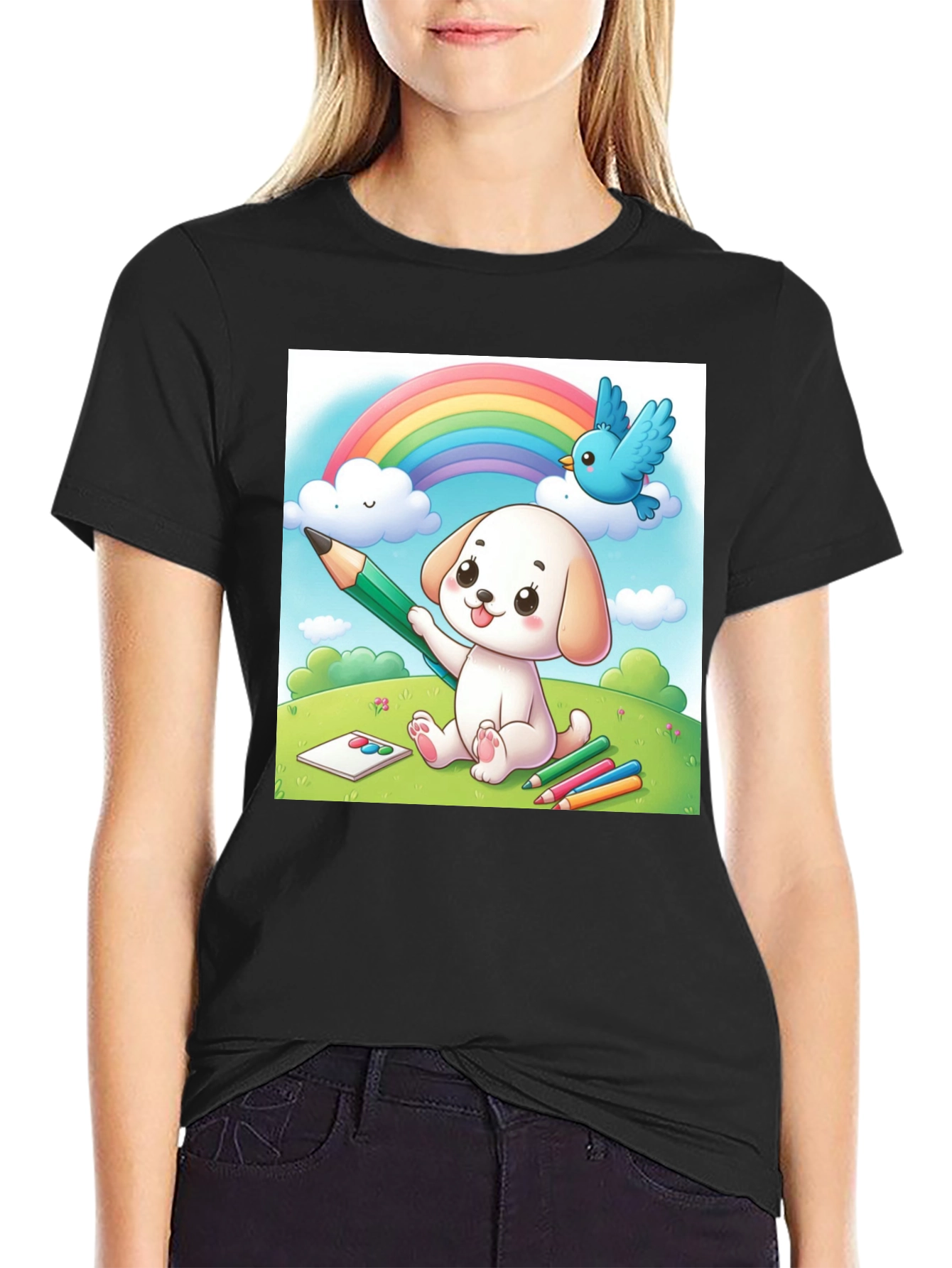 Cute Cartoon Puppy Rainbow T-Shirt