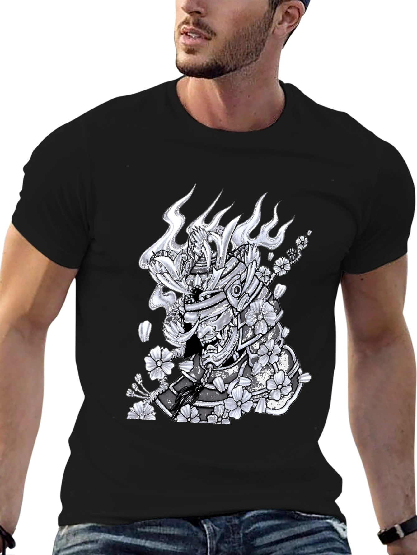 Samurai Warrior Graphic T-Shirt - Mens Black Tee