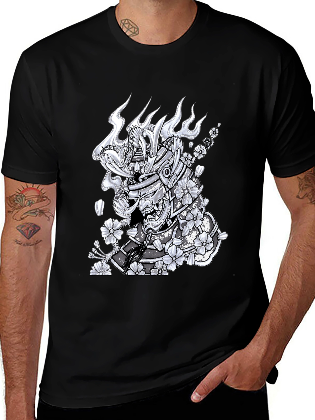 Samurai Warrior Graphic T-Shirt - Mens Black Tee