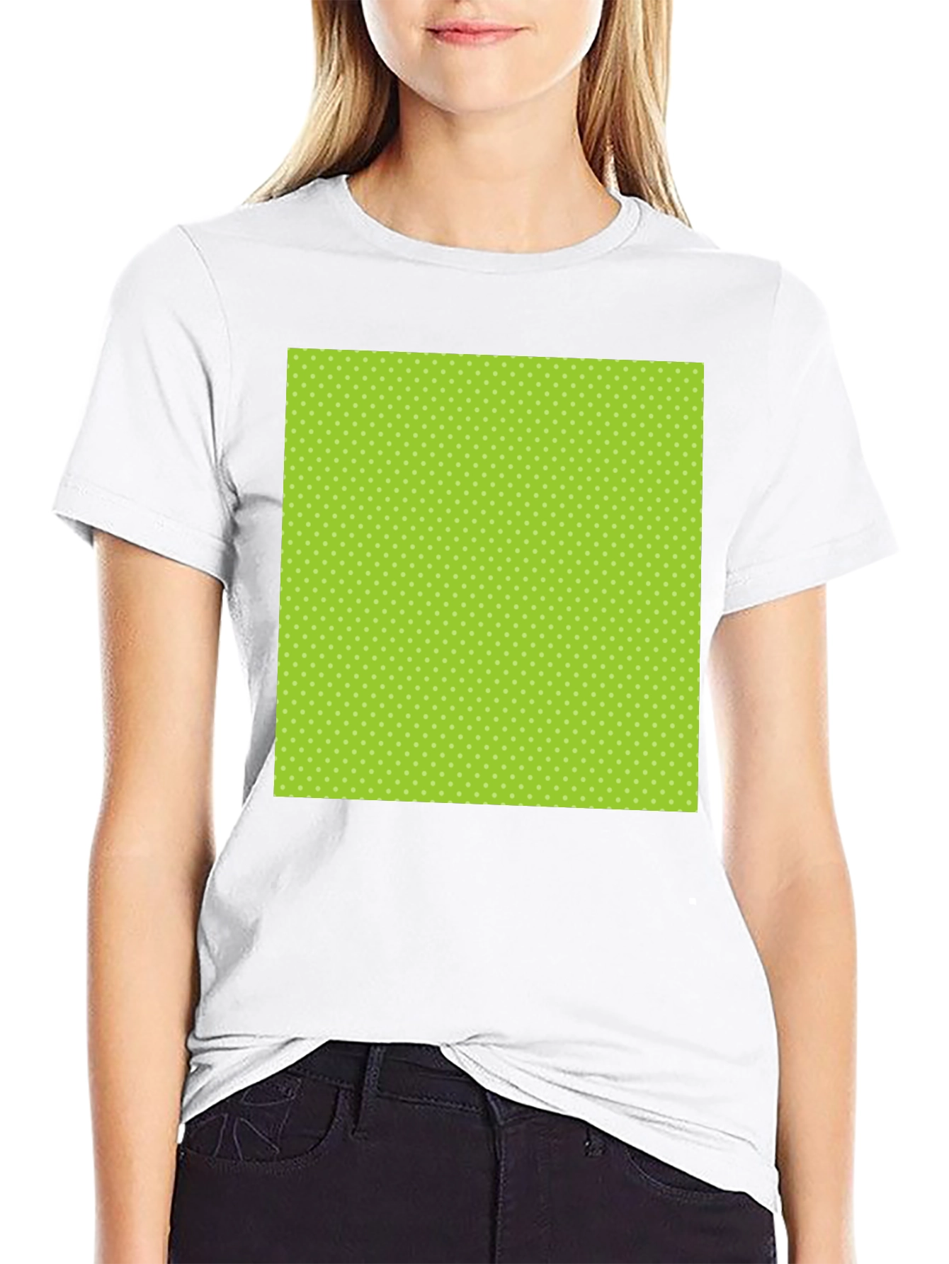 Black Tee with Green Polka Dot Design