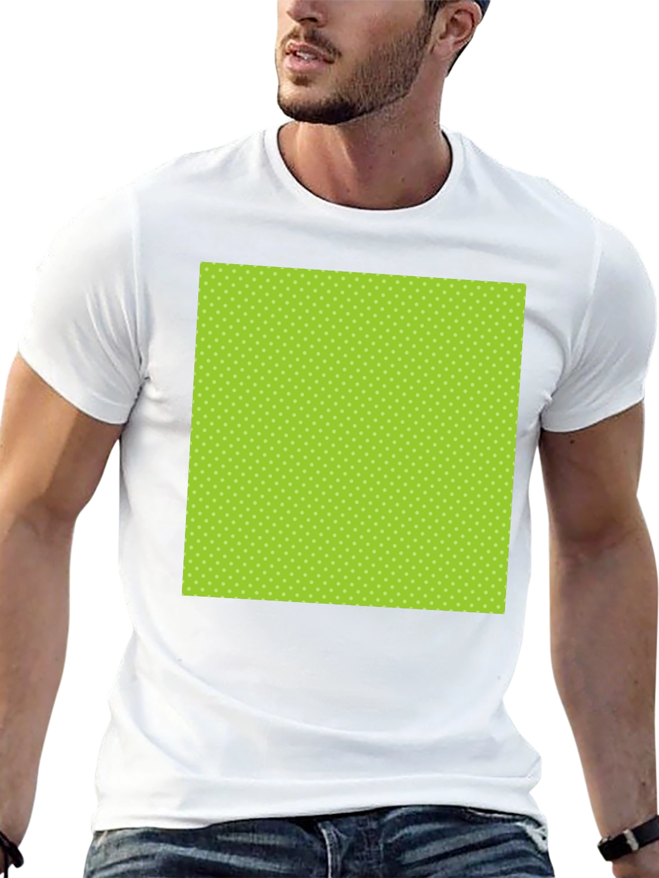 Black Tee with Green Polka Dot Design