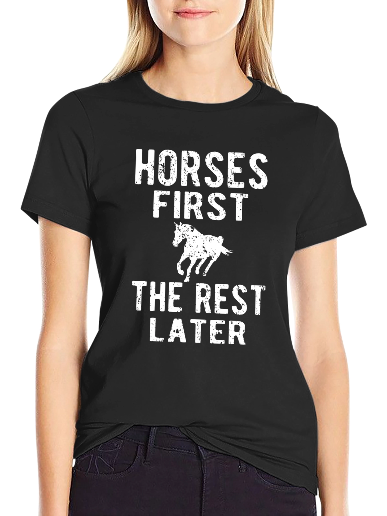 Horses First Graphic Tee - Black Cotton T-Shirt