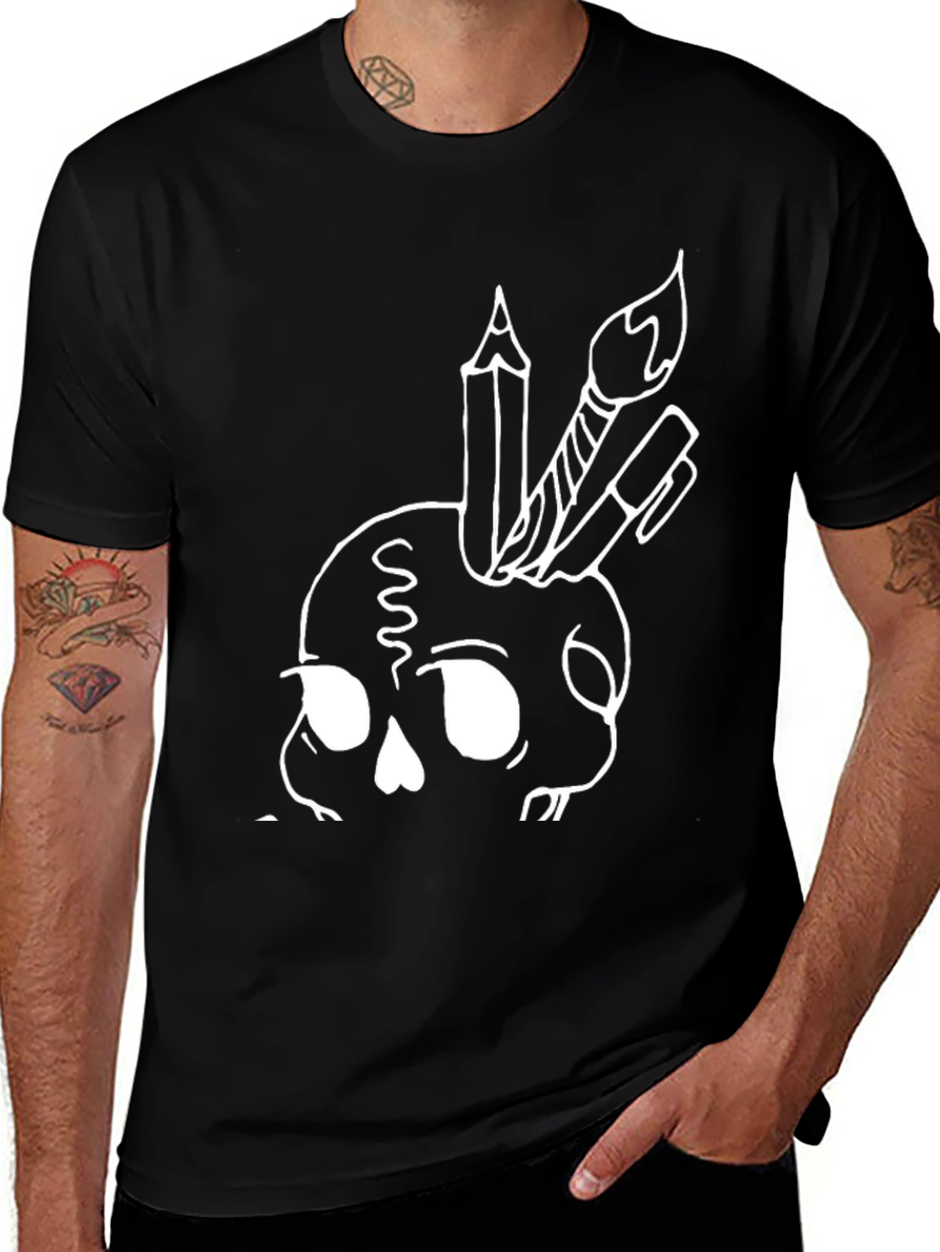 Artistic Skull Graphic Tee - Black Cotton Shirt