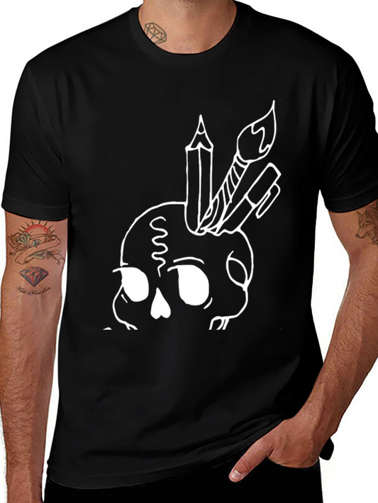 Artistic Skull Graphic Tee - Black Cotton Shirt