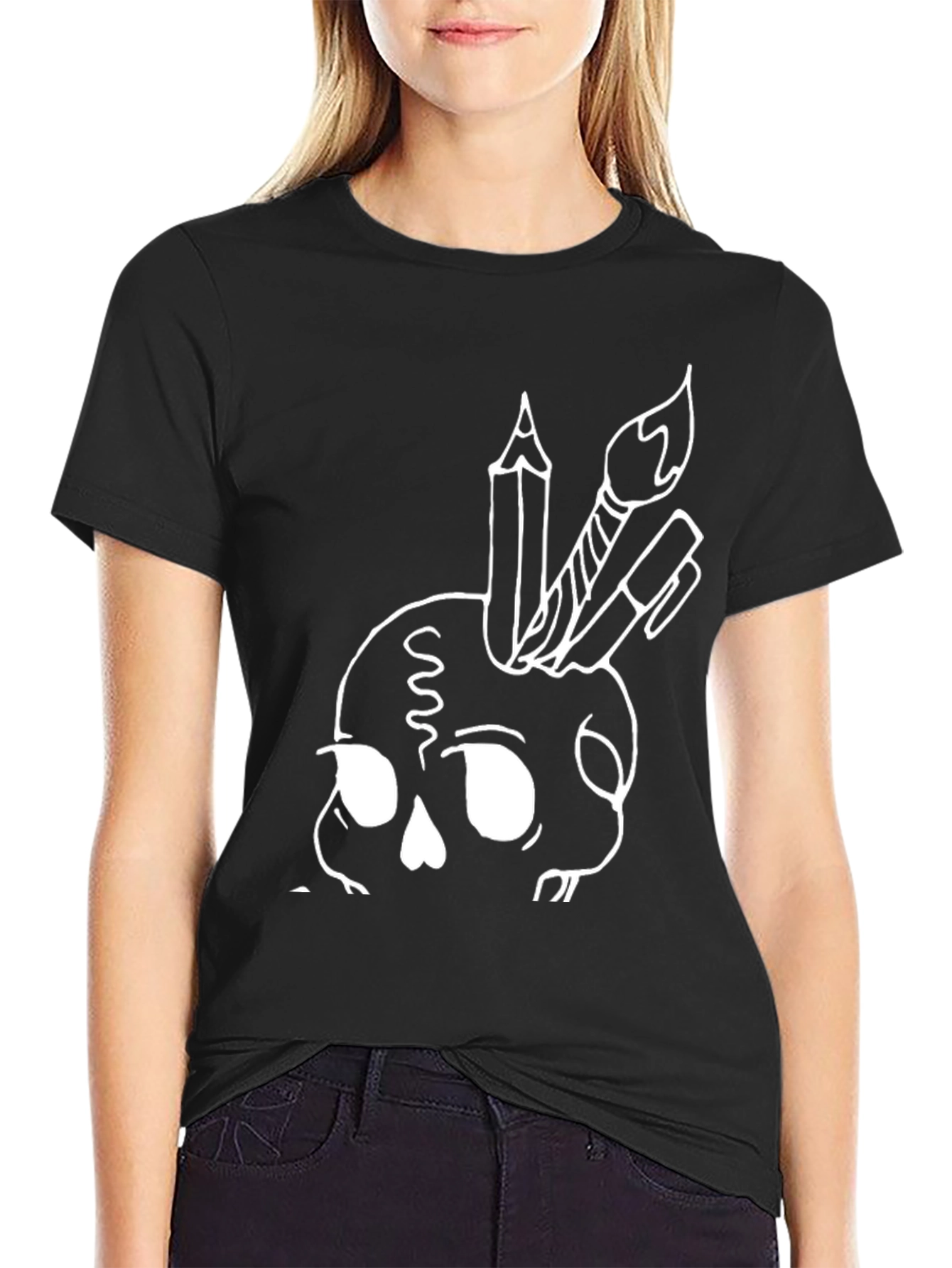 Artistic Skull Graphic Tee - Black Cotton Shirt