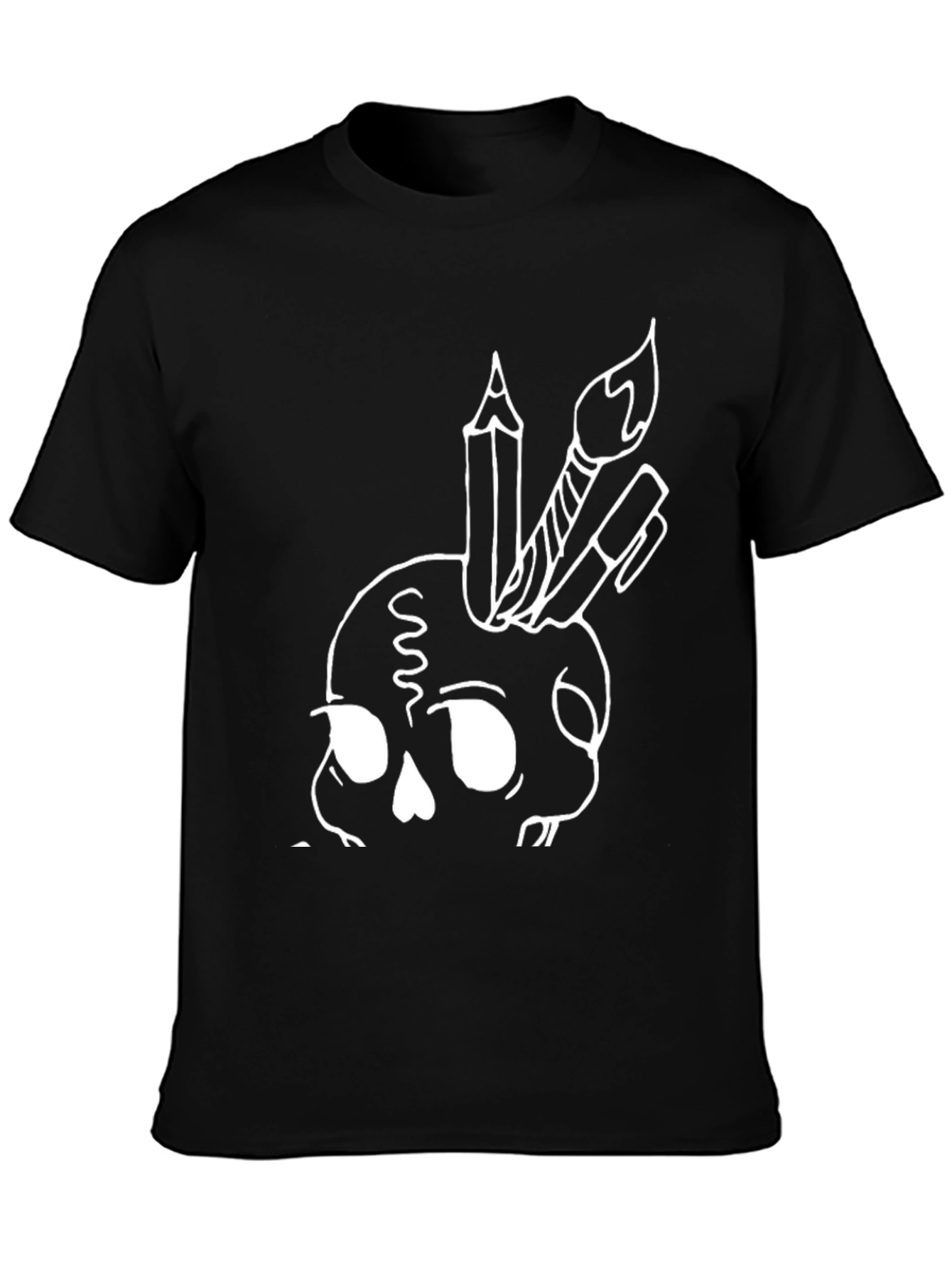 Artistic Skull Graphic Tee - Black Cotton Shirt