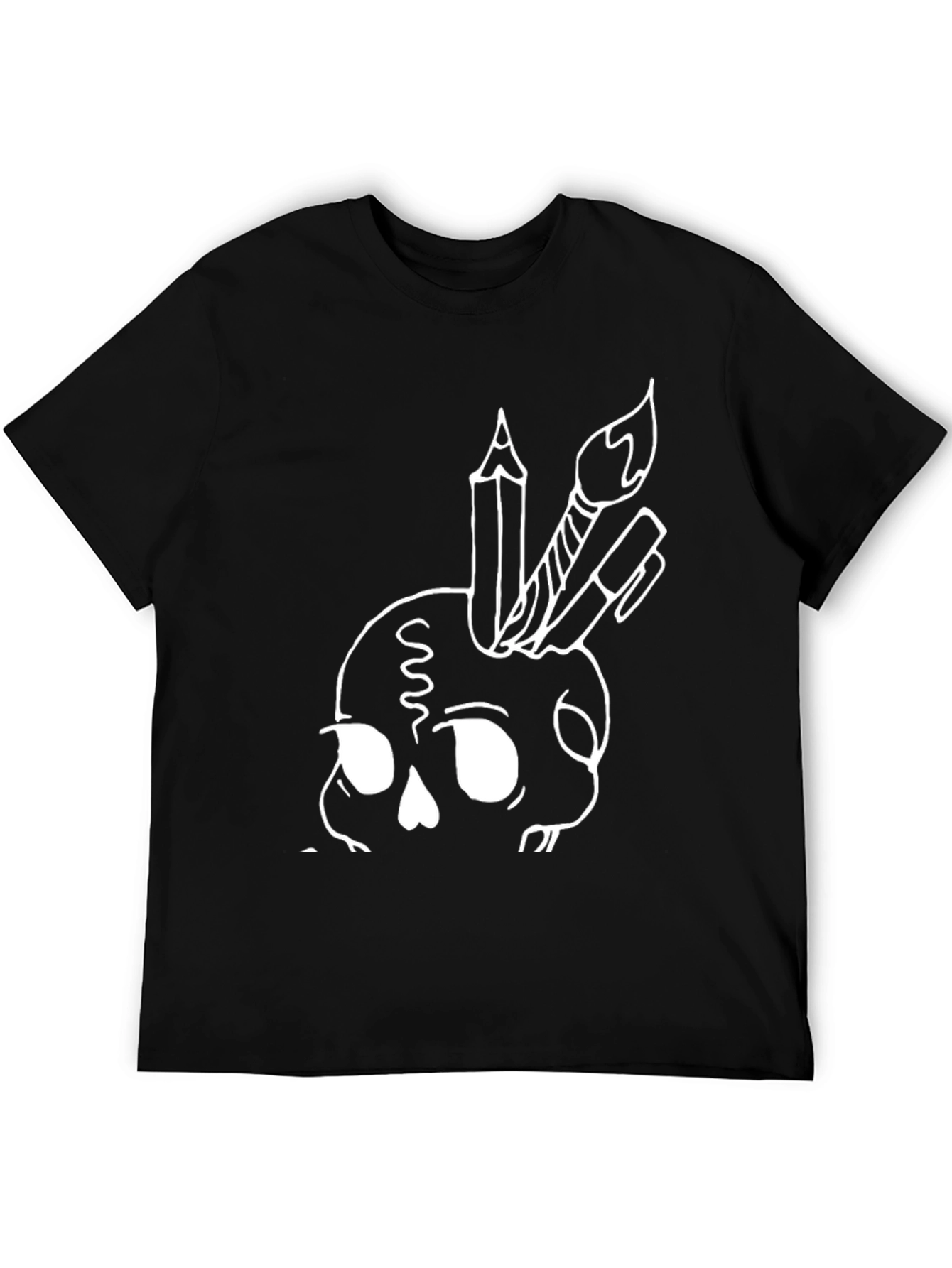 Artistic Skull Graphic Tee - Black Cotton Shirt