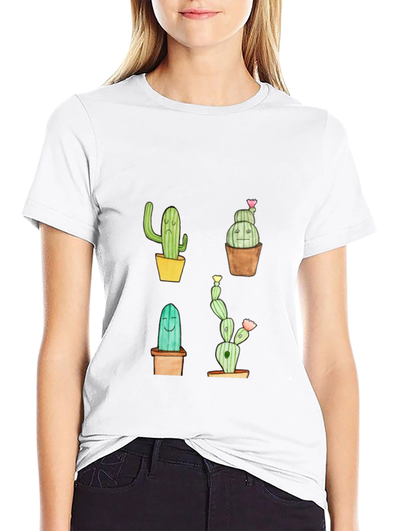 Cactus Print Black Crew Neck T-Shirt