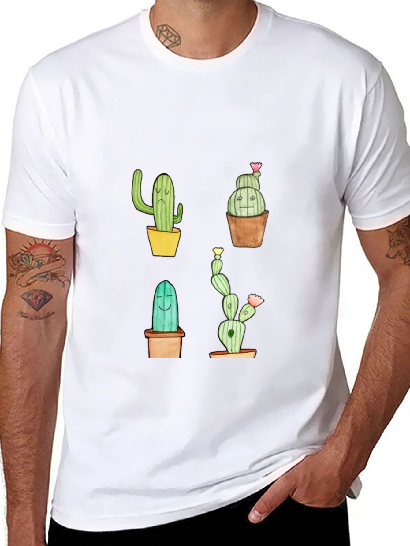 Cactus Print Black Crew Neck T-Shirt