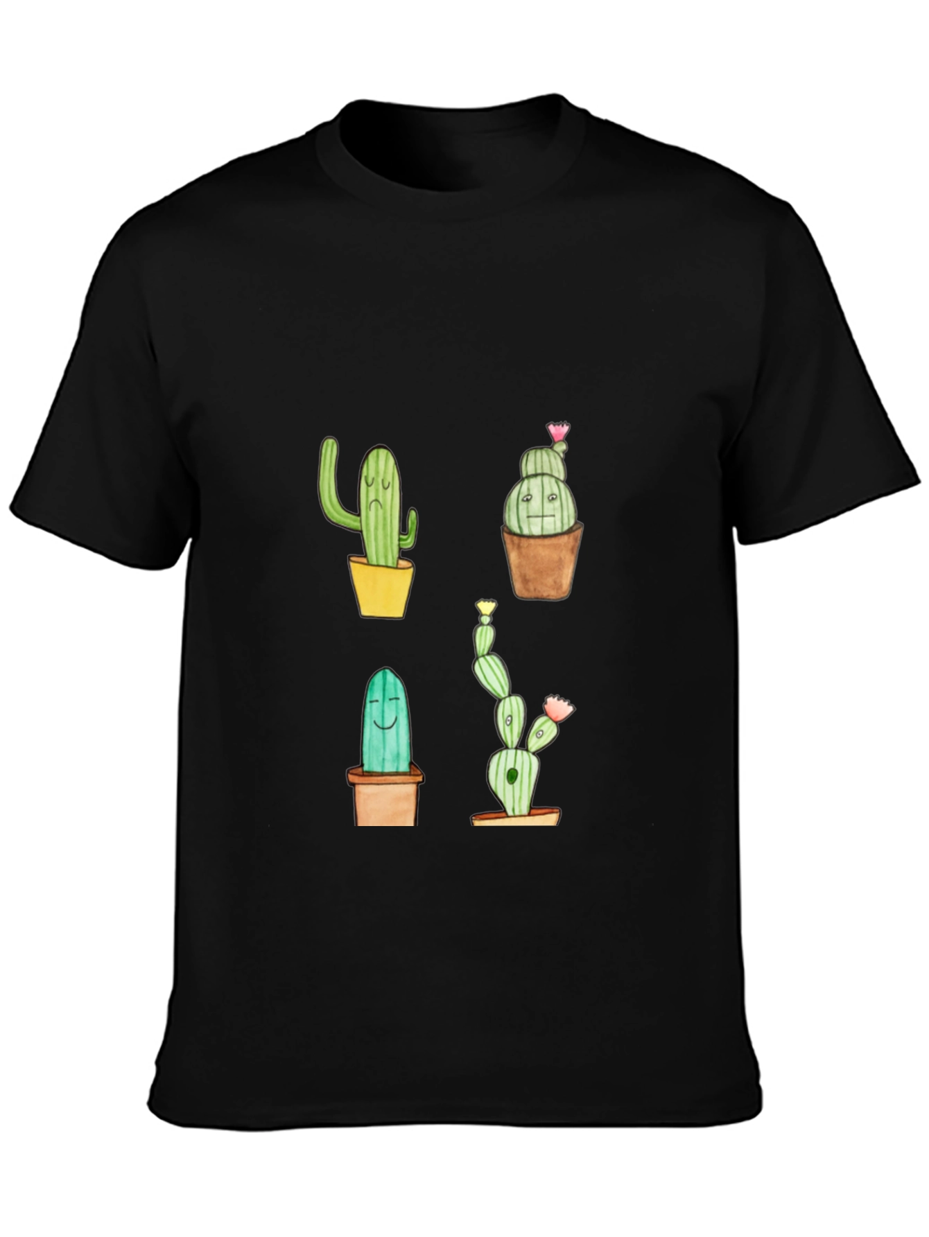 Cactus Print Black Crew Neck T-Shirt
