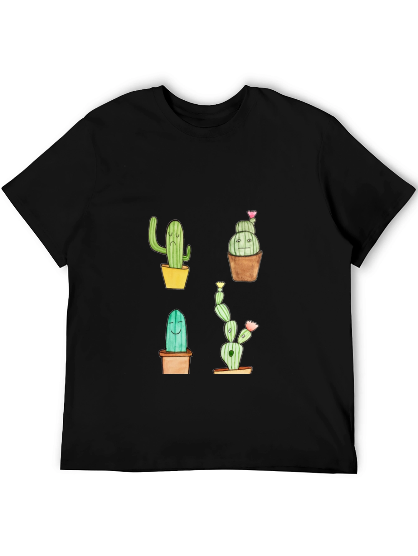Cactus Print Black Crew Neck T-Shirt