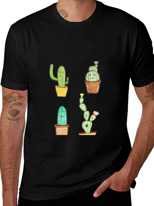 Cactus Print Black Crew Neck T-Shirt