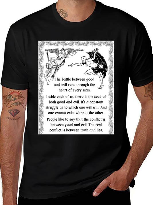 Angel vs Devil Black Graphic T-Shirt