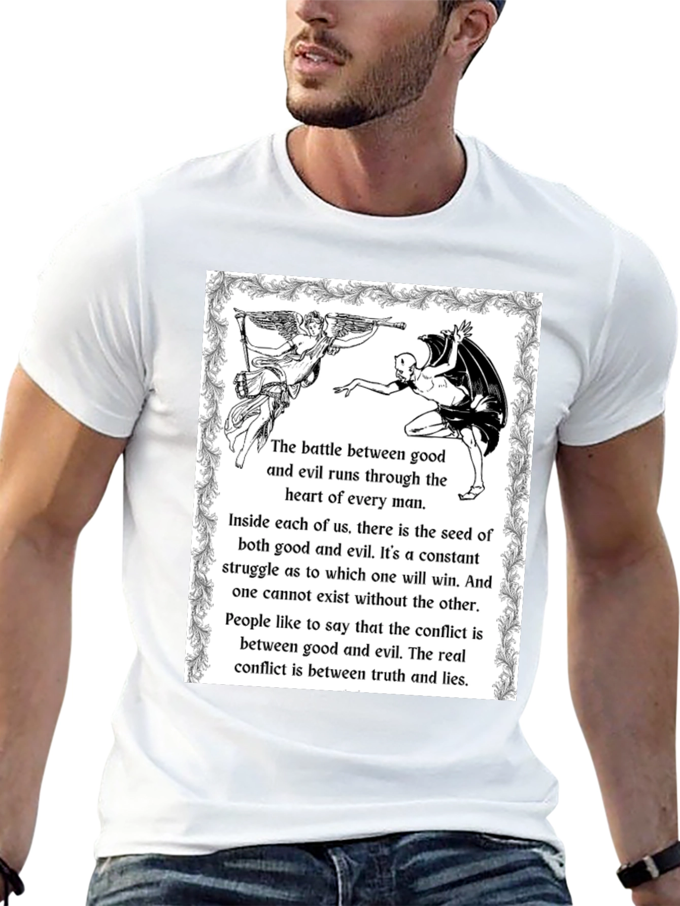 Angel vs Devil Black Graphic T-Shirt