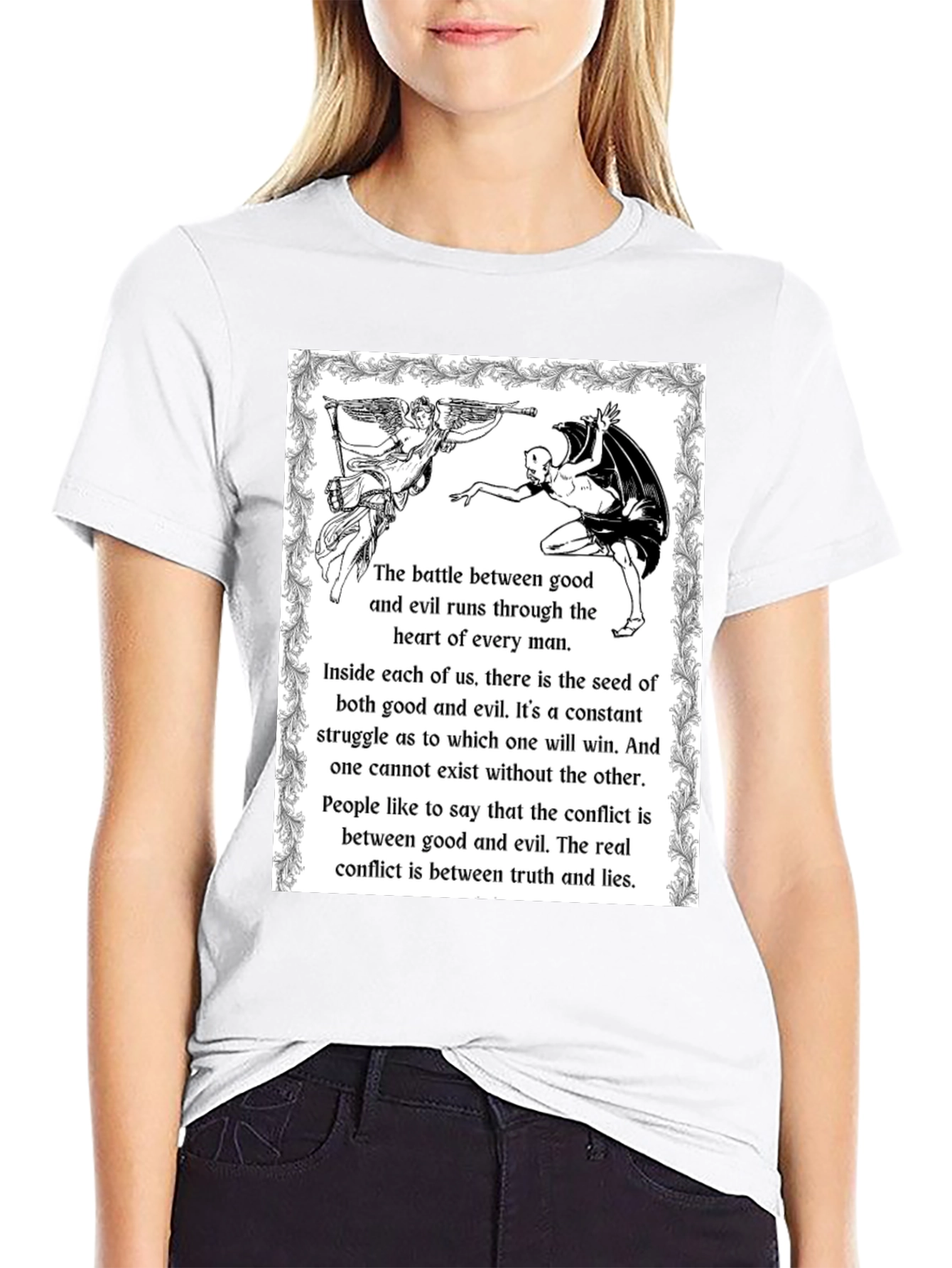 Angel vs Devil Black Graphic T-Shirt