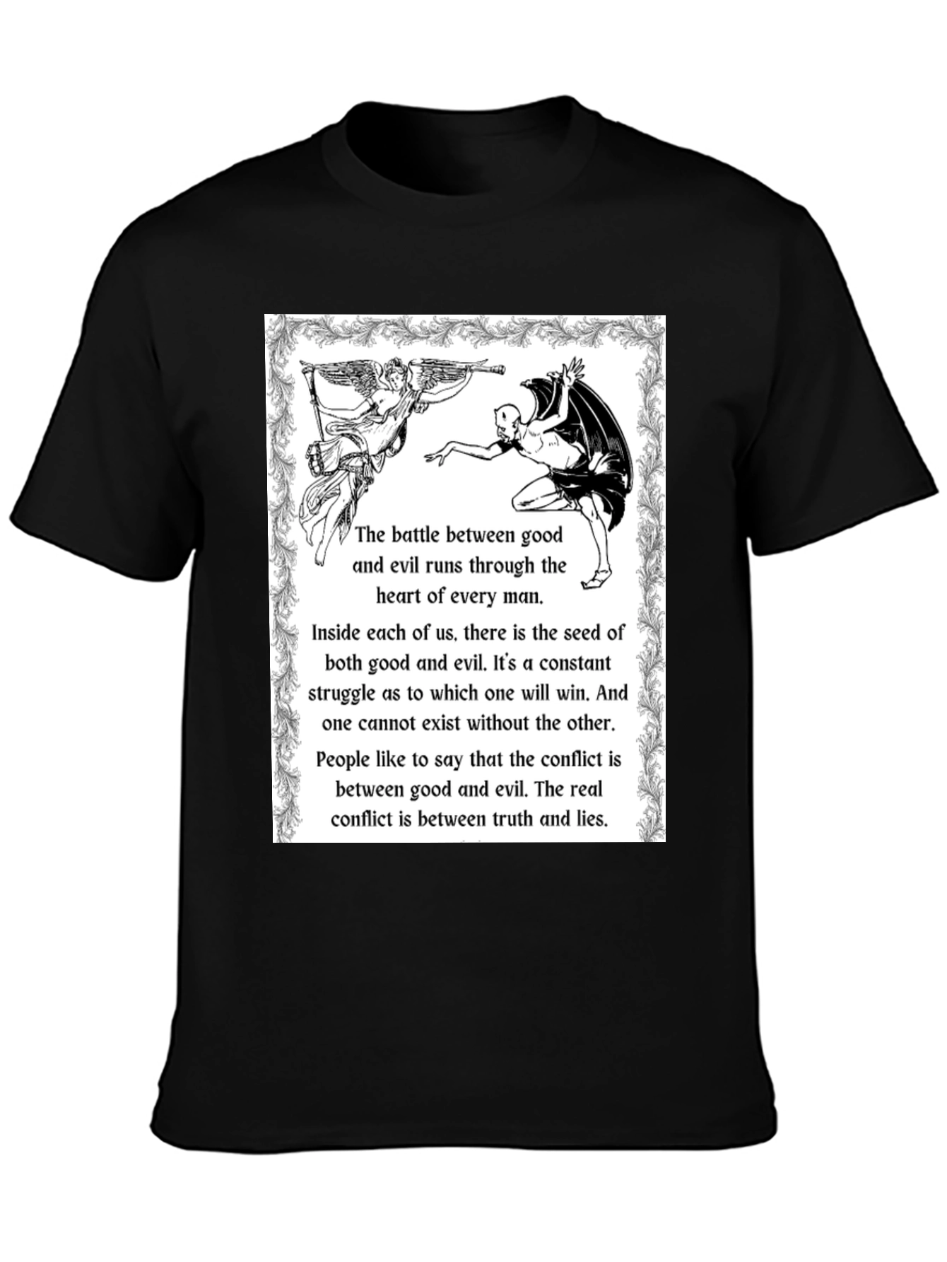 Angel vs Devil Black Graphic T-Shirt