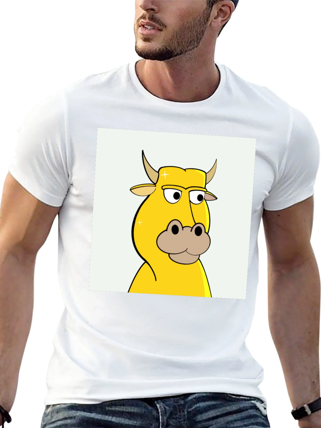 Cartoon Cow Graphic Tee - Black