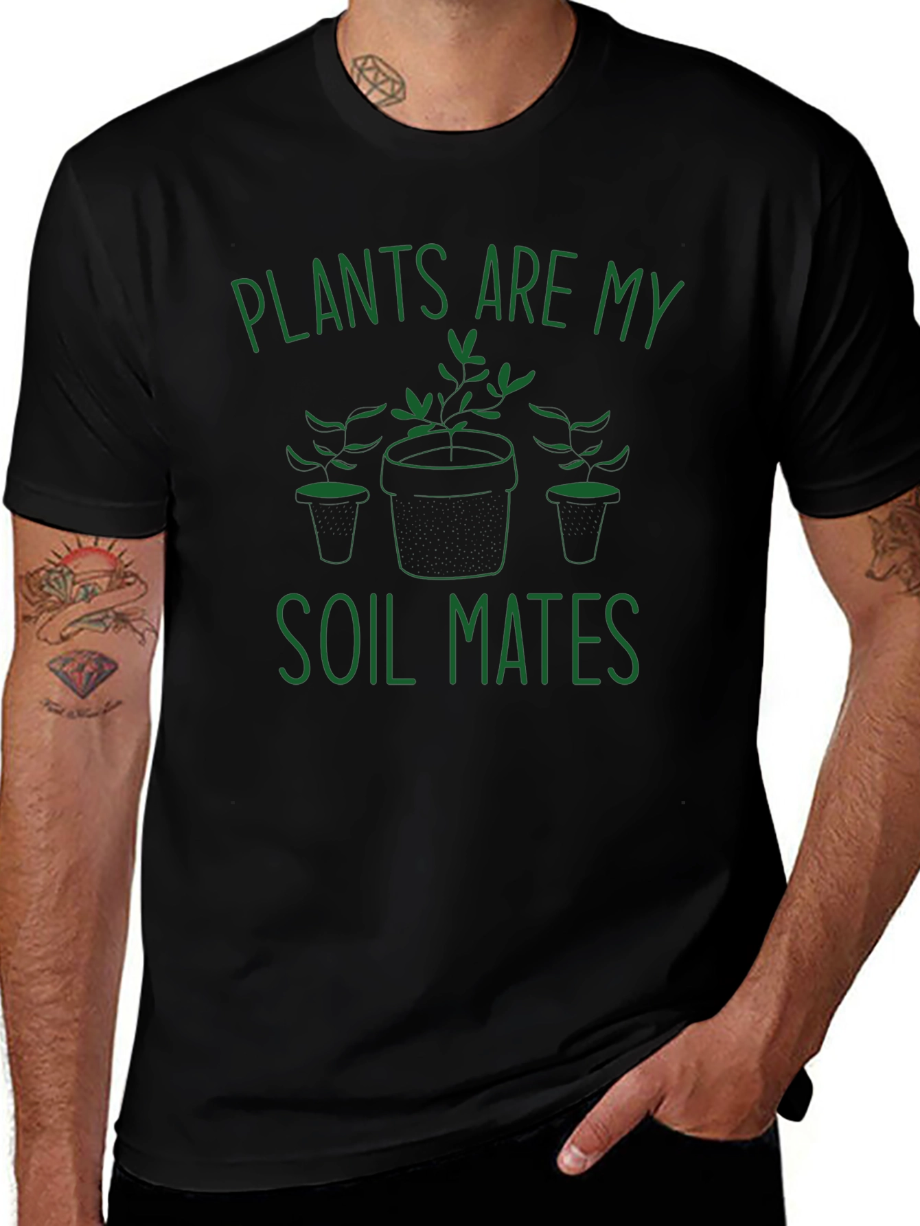 Plants are My Soil Mates T-Shirt - Black Cotton