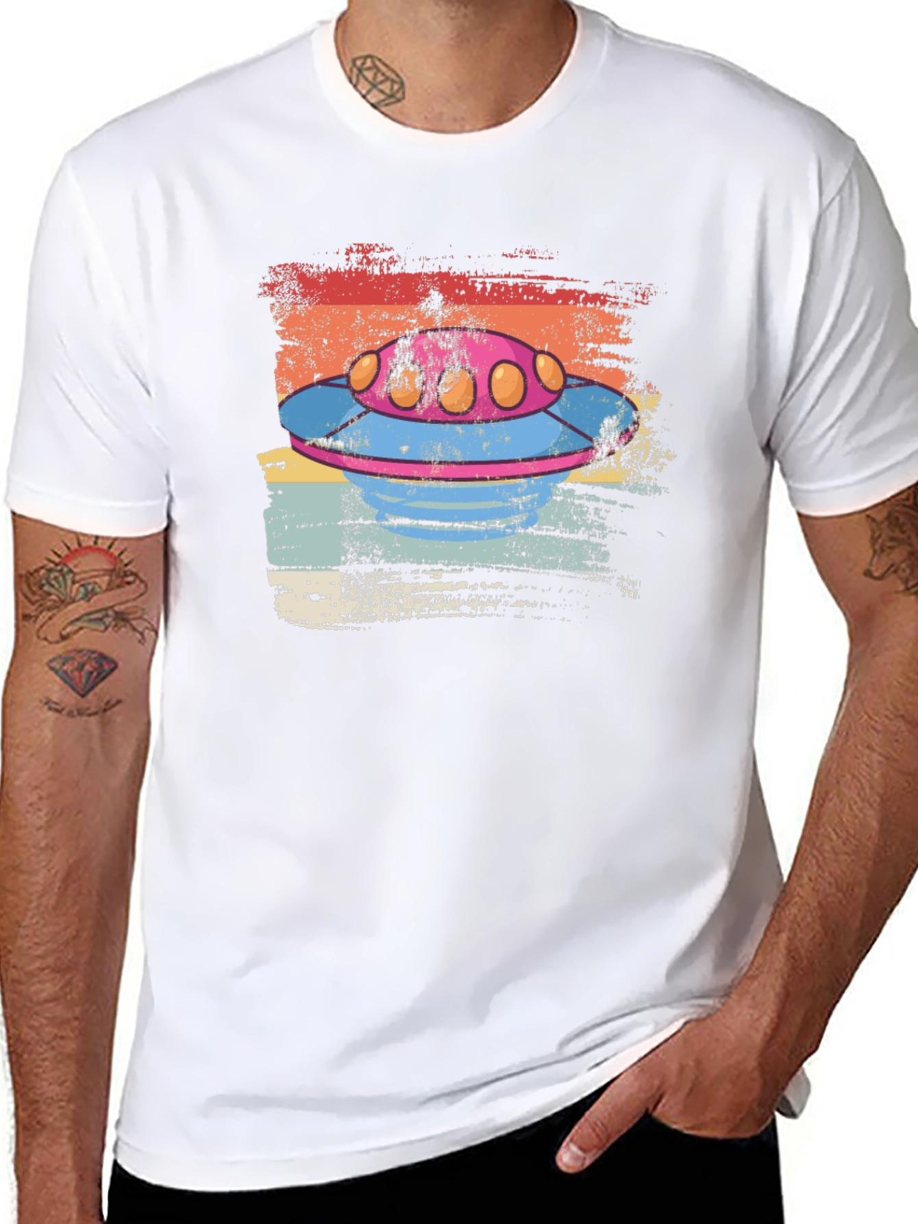 Retro UFO Graphic Tee - Distressed Alien Spaceship T-Shirt